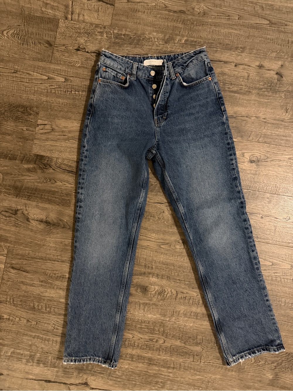 Topshop Dark Blue High-Rise Button-Fly Straight Jeans